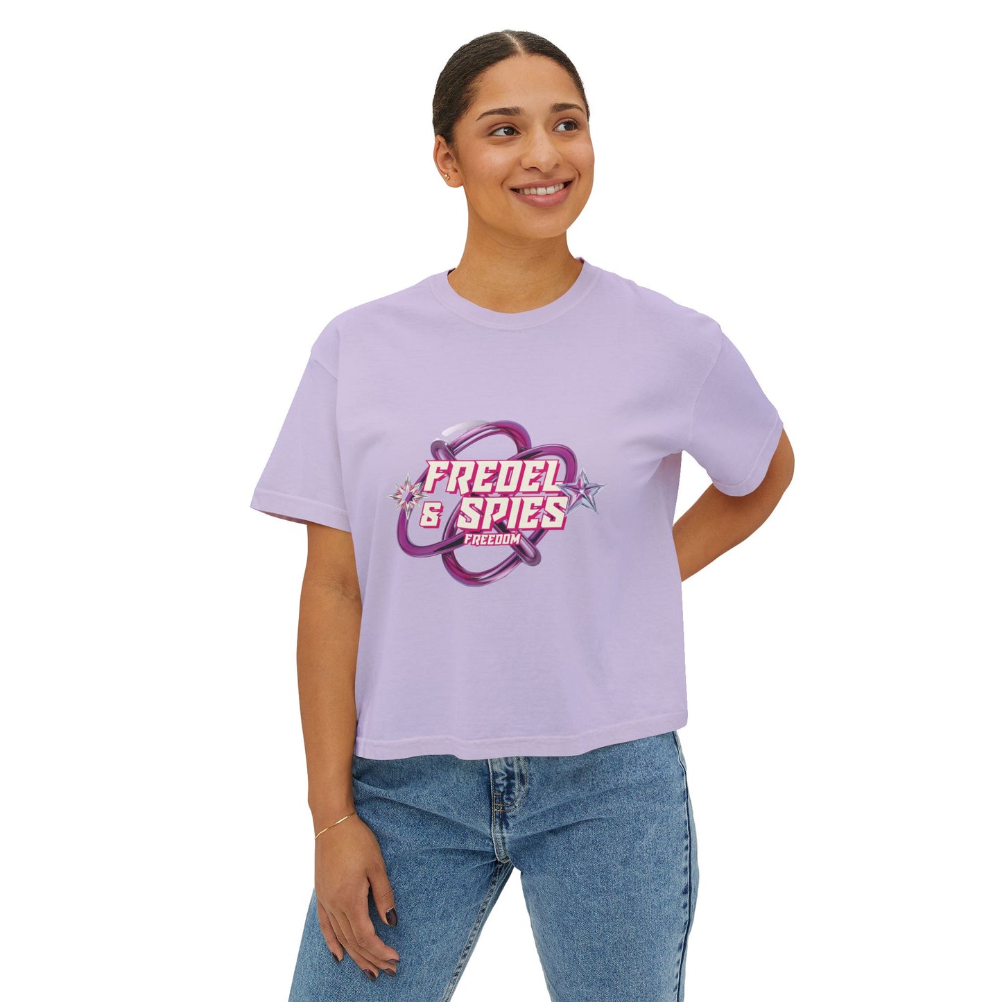 Women's Boxy Tee — 'Fredel & Spies' Retro Logo Crop Top