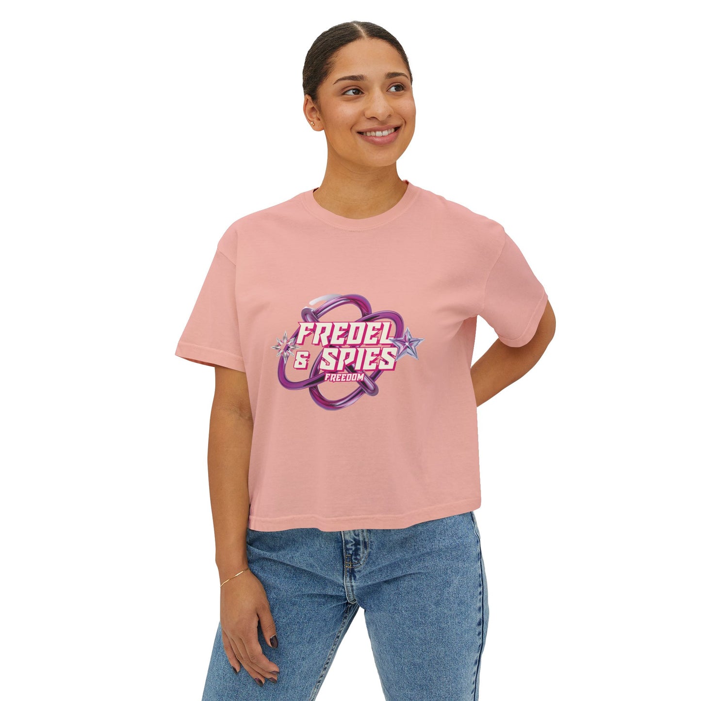 Women's Boxy Tee — 'Fredel & Spies' Retro Logo Crop Top