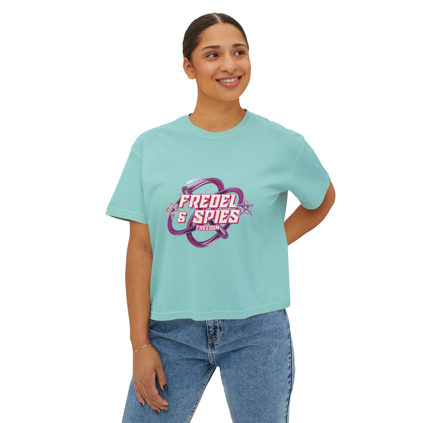 Women's Boxy Tee — 'Fredel & Spies' Retro Logo Crop Top