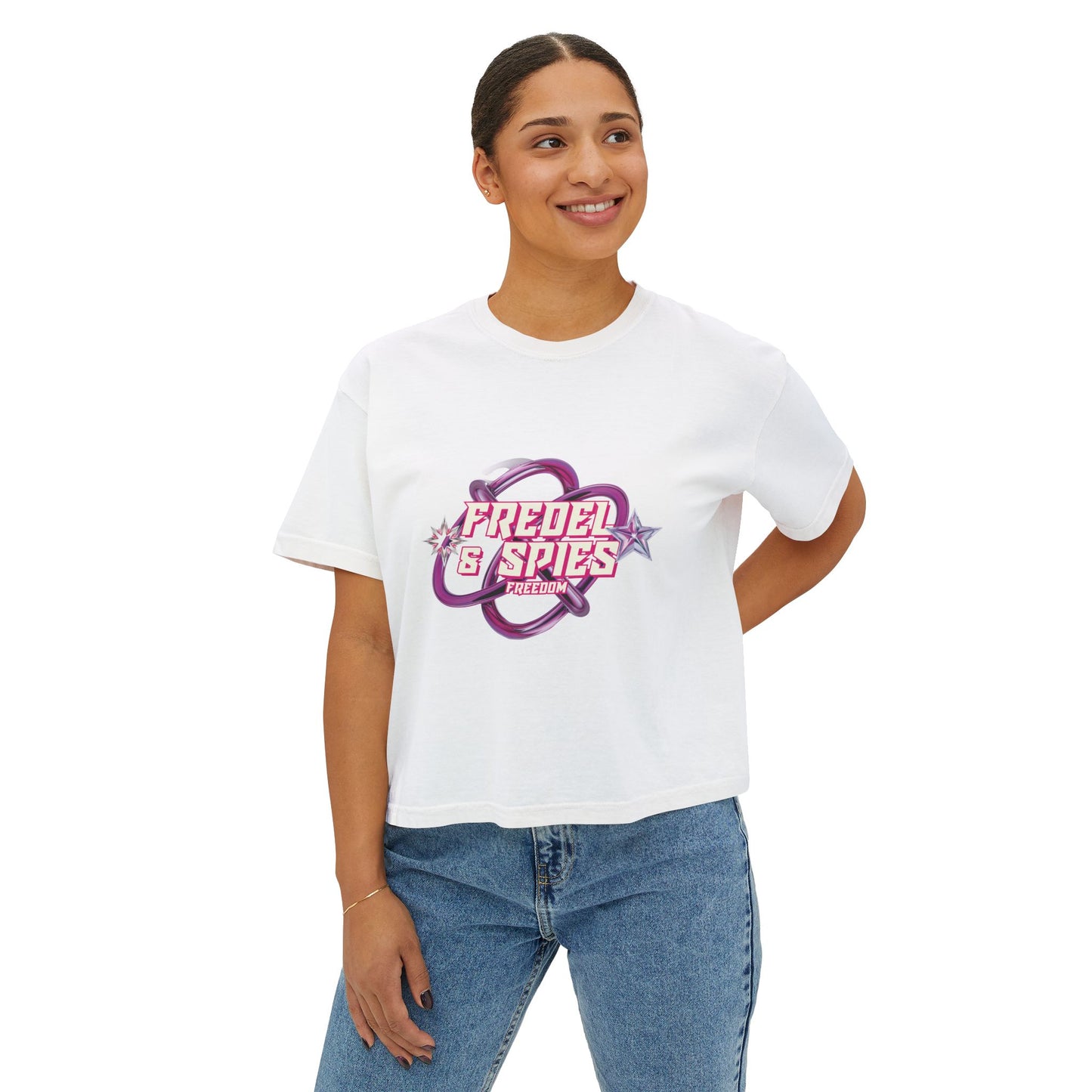 Women's Boxy Tee — 'Fredel & Spies' Retro Logo Crop Top